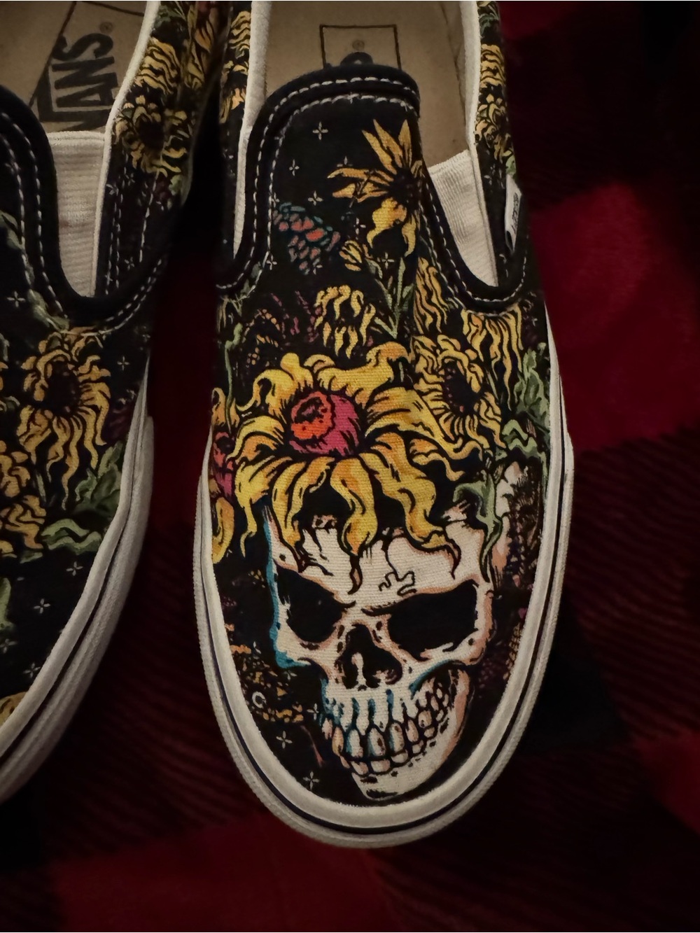Vans Black Slip-On Sneakers with Yellow Floral & Skull Print - Picture 3 of 7